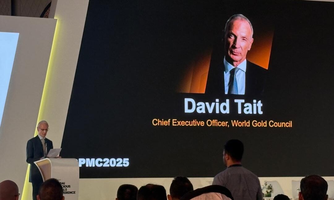 David Tait delivering a keynote speech at the Dubai Gold Conference 2025