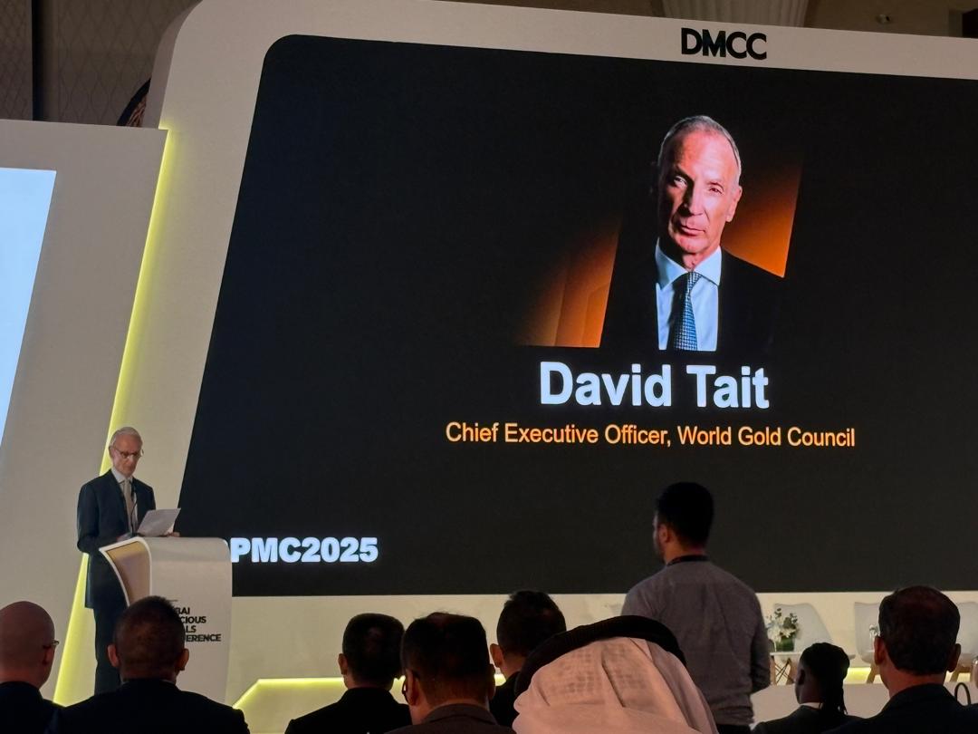 David Tait delivering a keynote speech at the Dubai Gold Conference 2025
